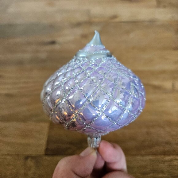 Vintage Set Pair 2 Ornaments Hand Blown Germany Light Pale Pink Silver Handmade - Picture 6 of 8